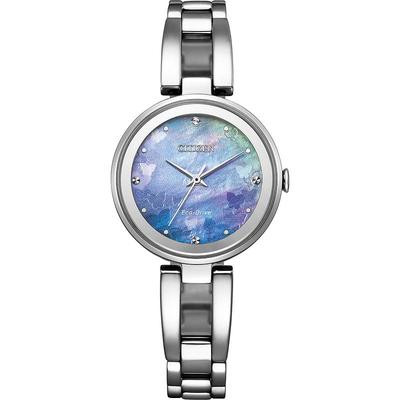 西铁城光动能贝母表盘防水时尚休闲钢带女表EM0801