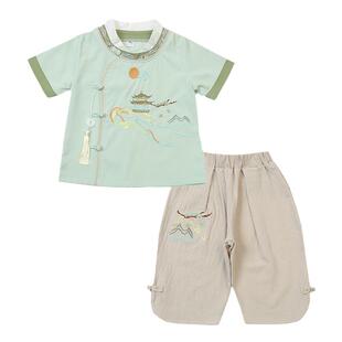 汉服男童夏季中国风幼儿园宝宝春秋中式套装女童唐装儿童表演服