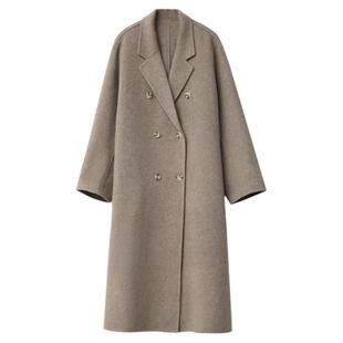 CV大码女装 2025冬季新款斜纹长毛双面毛呢大衣长款羊毛外套胖MM