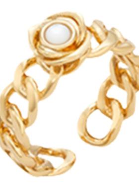 Neverfar玫瑰母贝链条戒指