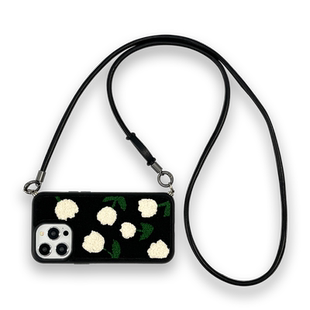 原创小众复古毛绒刺绣郁金香斜挎皮链适用iphone17promax手机壳全包防摔高级感个性挂绳秋冬新款苹果16保护套