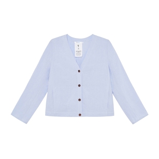 素然klee klee 女士休闲气质经典宽松西装感亚麻V领质感短开衫