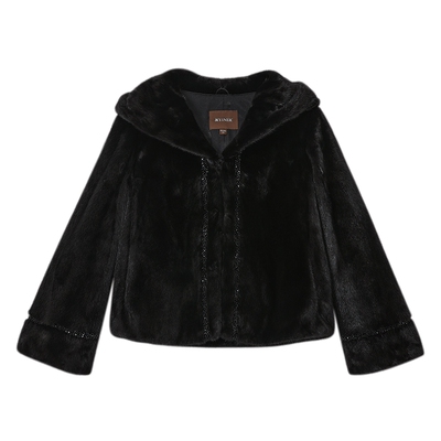 YINER音儿专选女装冬季时尚优雅短款连帽水貂毛皮草外套