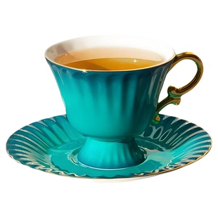 T2孔雀绿渐变高脚茶杯茶碟套装轻奢高档骨瓷茶具乔迁过年春节礼物