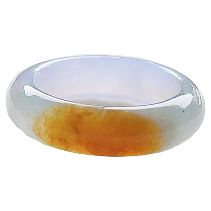 天然翡翠戒指乳白淡紫鸡油黄清新
