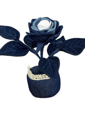 创意手工牛仔玫瑰布艺盆花摆件