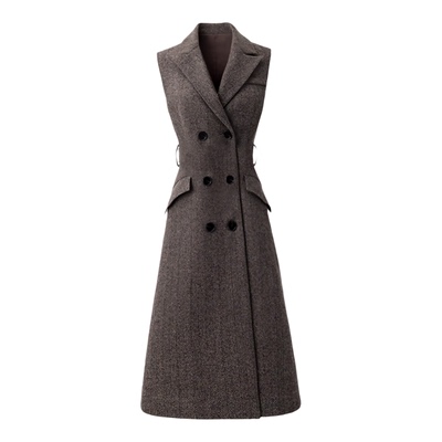 羊毛简约风无袖西装领马甲连衣裙