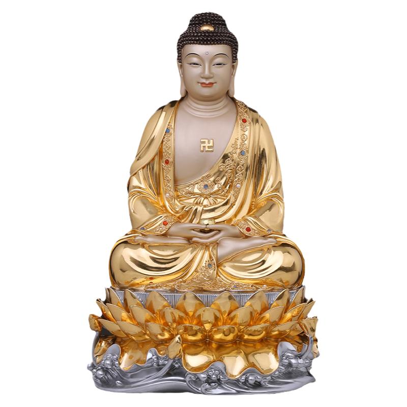 台湾黄铜贴金释迦牟尼佛像三宝佛