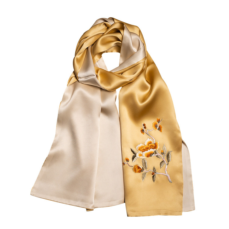 苏州绣美春秋刺绣中国风真丝围巾