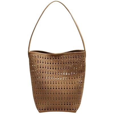 百丽包包女26夏新款休闲通勤度假编织包单肩大容量水桶包BL886BX6