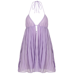 DARLINGAGA度假风性感深V大露背吊带连衣裙女氛围感宽松显瘦A字裙