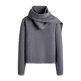 Navigare意大利小帆船时尚围巾领羊毛衫女士秋冬新款宽松通勤毛衣