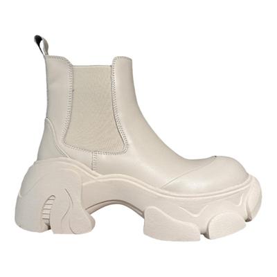 加绒真皮增高厚底切尔西靴