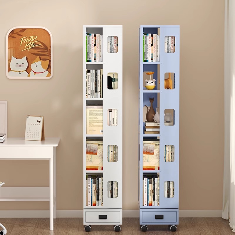 旋转书架360度书柜网钢制红可客厅儿童书架移动旋转书柜置物架