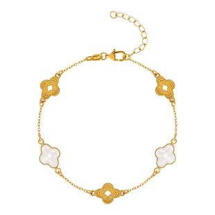 潮宏基非遗花丝海棠五花黄金手链足金和田玉高级感四叶草结婚三金