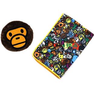 BAPE家居生活卡通BABY MILO动物满印图案两用绒毯抱枕382609H
