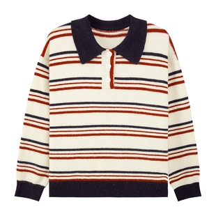 左西童装女童毛衣POLO衫儿童条纹针织衫秋冬季2025新款大童毛线衣