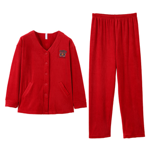 秋冬季红色珊瑚绒睡衣女款加厚加绒保暖本命年海岛绒薄款家居服