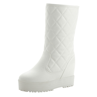 雪地靴女厚底内增高2025新款不过膝棉靴加绒加厚皮面中筒白色靴子