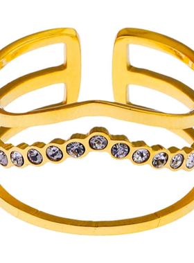 欧美轻奢镶嵌钻宫廷风叠戴风18K镀金可调节开口设计戒指时尚镀银