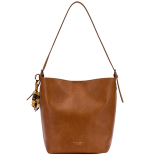 热风女士包包2026年春季新款复古串珠柔软桶包单肩包大容量水桶包