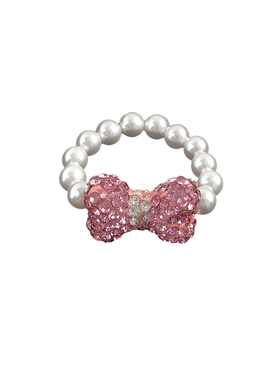 多喜商店【K门永存】仿珍珠镶钻蝴蝶结kt猫卡通可爱小众串珠戒指