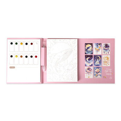 三折页便携水彩填色画送颜料笔