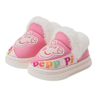 儿童拖鞋秋冬包跟新款室内厚底加绒保暖小猪佩奇男童棉拖鞋外穿