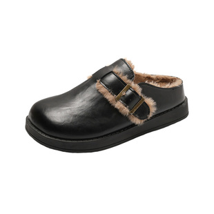 复古皮质勃肯拖鞋女外穿加绒秋冬季新款百搭平底休闲包头半拖鞋子