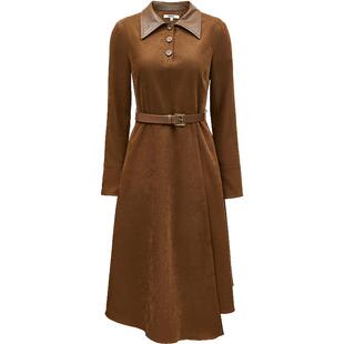 【ONLY奥莱】春季新款时尚拼接翻领长袖中长裙收腰连衣裙女