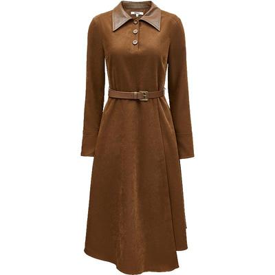 ONLY翻领长袖中长裙收腰连衣裙