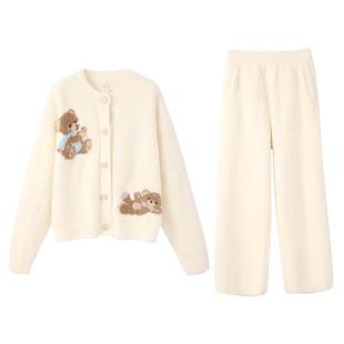 安之伴【巨保暖半边绒】卡通睡衣女款秋冬季加厚珊瑚绒家居服套装