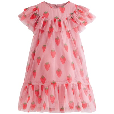 代购 MiniBoden女童连衣裙 26夏季粉色草莓印花纱裙儿童裙 2-12岁