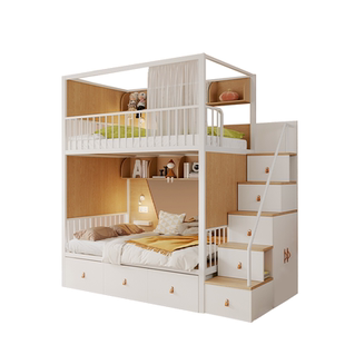 儿童上下床双层床上下铺梯柜储物双人组合床男女孩拼接抽拉双层床