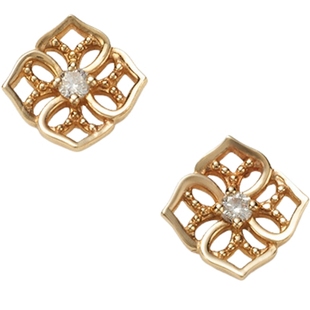 新年礼物agete/阿卡朵【玫瑰庄园】9K金镶钻石复古耳钉