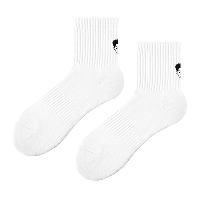 男孩头刺绣毛巾底厚款中筒袜子