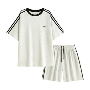 悦内情侣睡衣女款夏季夏天纯棉短袖短裤家居服男款运动休闲可外穿