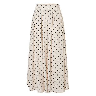 MAXRIENY复古波点印花裙26春款黑白撞色压褶半裙收腰伞裙中长裙