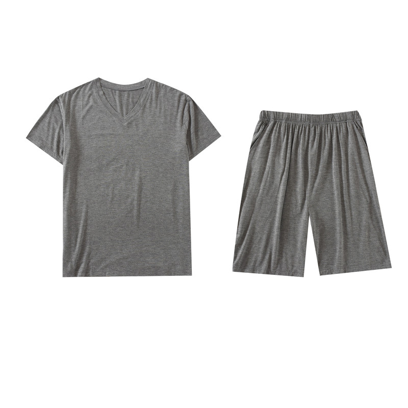 男士莫代尔睡衣夏季薄款短袖短裤家居服套装运动休闲加肥大可外穿