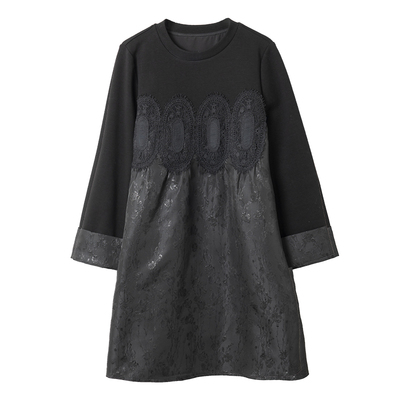 宝诗黎圆领拼接提花连衣裙