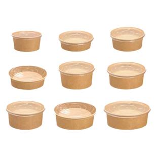 牛皮纸打包盒圆形带盖一次性纸碗饭碗野餐盒加厚外卖快餐盒水果切