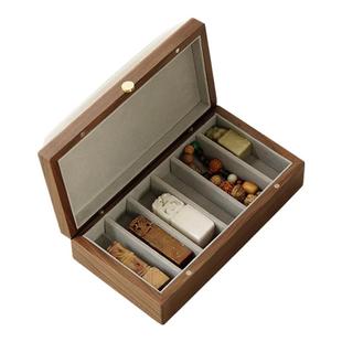 东意实木书法印章收纳盒多格高档书画印泥便携长方形木盒子首饰盒