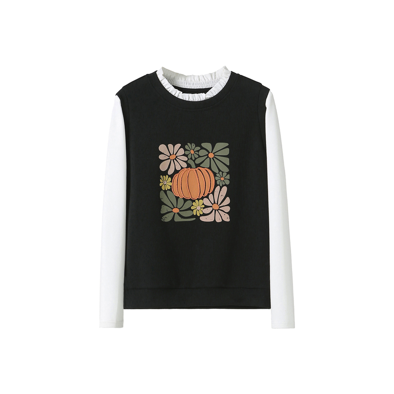 李子木先生设计感假两件卫衣女2025秋季刺绣拼色休闲长袖打底上衣