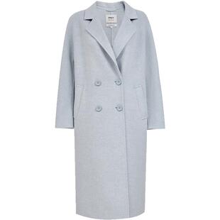 【ONLY奥莱】春款含绵羊毛双面呢外套翻领中长款纯色毛呢大衣女