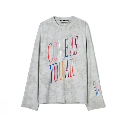 【吴佳怡同款】ALL BEINGS24AW宽松印花圆领灰色洗水插肩长袖T恤