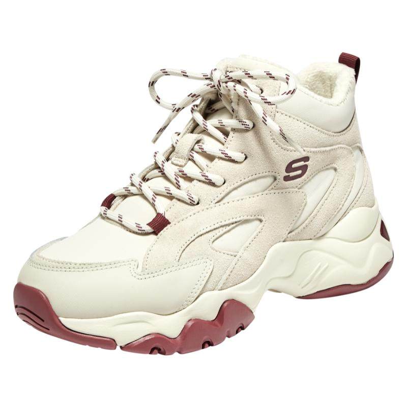 斯凯奇女款中高帮厚底保暖老爹鞋