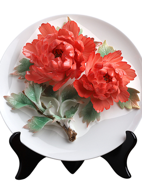 牡丹瓷盘｜立体花朵非遗定制礼物