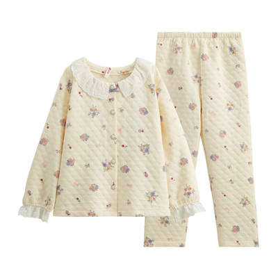 芬腾睡衣女春秋纯棉长袖夹层加厚