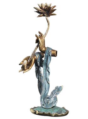 彩绘纯铜持莲观音玄关摆设工艺品