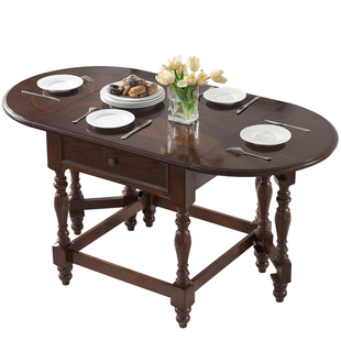 折叠饭餐桌餐椅组合美式乡村罗马柱小户型全实木可拉伸缩方圆跳台